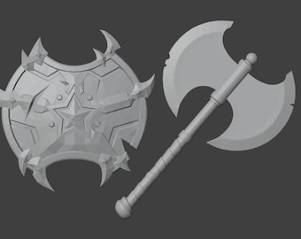 Paquete STL de hacha y escudo de gladiador del Capitán América: modelo 3D para cosplay