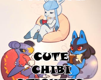 Chibi Aufkleber – Lucario, Shiny Pokemon, Eevolution & mehr – niedliche Vinyl-Aufkleber für Laptops, Wasserflaschen, Planer, Geschenke