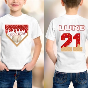 Personalized Baseball T-Shirt for Boy, Ice Cream Drip Toddler T-Shirt, Custom Kid Baseball Drip Shirt, Bulk Team Gift, Baseball Team Shirt