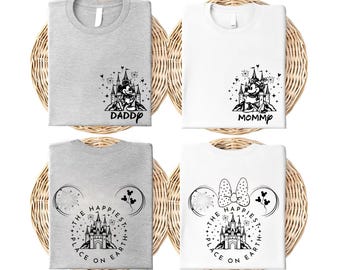 Custom The Happiest Place One Earth T-Shirt, Mickey and Minnie Magical Castle T-Shirt, Disney Family Trip Shirts, Disneyland Vacation Shirt