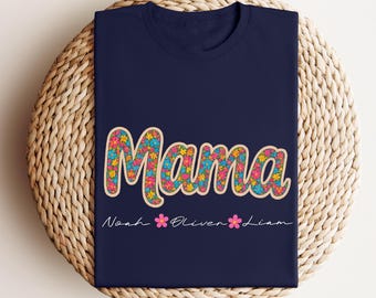 Custom Floral Mama T-Shirt, Personalized Kids Names, Mother's Day Gift