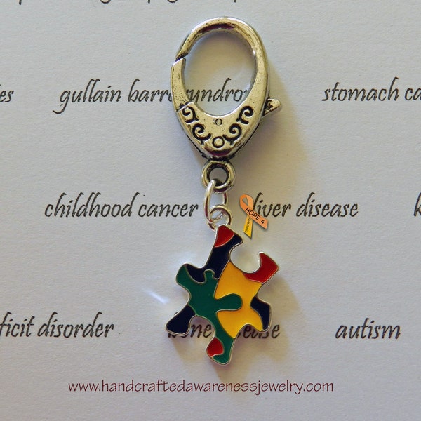 Autism Zipper Pull, Autism Zipper Charm, Autism Awareness Charm, Asperger's Awareness Charm, Puzzle Piece Charm, Autism, Asperger's Syndrome