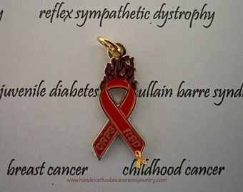 CRPS Awareness, RSD Awareness, "Fight the Fire", Awareness Charm, Orange Ribbon Awareness, Jewelry Making Charm, Orange Ribbon Charm