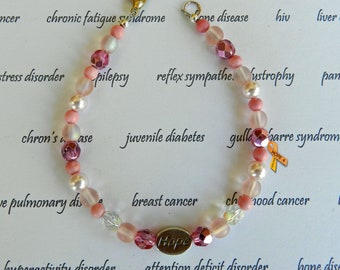 Breast Cancer Awareness Bracelet, Pink Ribbon Awareness Bracelet, Hope 4 Breast Cancer, Pink Survivor