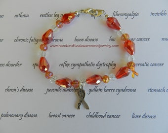 Survivor Bracelet, M.S., COPD, RSD, CRPS, Leukemia, Aplastic Anemia, Heart Disease, Melanoma, C.H.F., Orange Awareness, Red Awareness