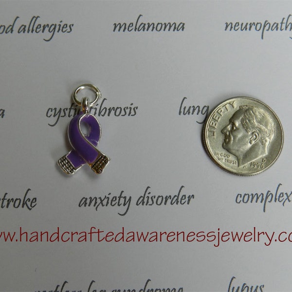 Lupus, Colitis, ADD, ADHD, Fibromyalgia, Chron's , Alzheimer's, Neuropathy, Migraine, Cystic Fibrosis, S.S Plated Charm, Purple Ribbon Charm