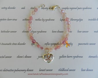 Pink Crystal Ribbon Breast Cancer Bracelet, Breast Cancer Survivor, Pink Ribbon Fighter, Breast Cancer