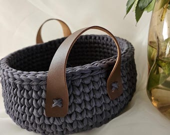 Handmade Crochet Basket with Side Handles - Stylish & Functional Storage Solution - Organiser For Home