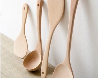 Premium Wooden Kitchen Utensil Set - Set of 4 Spatula and Ladle, Ideal for Scratch-Free Cooking