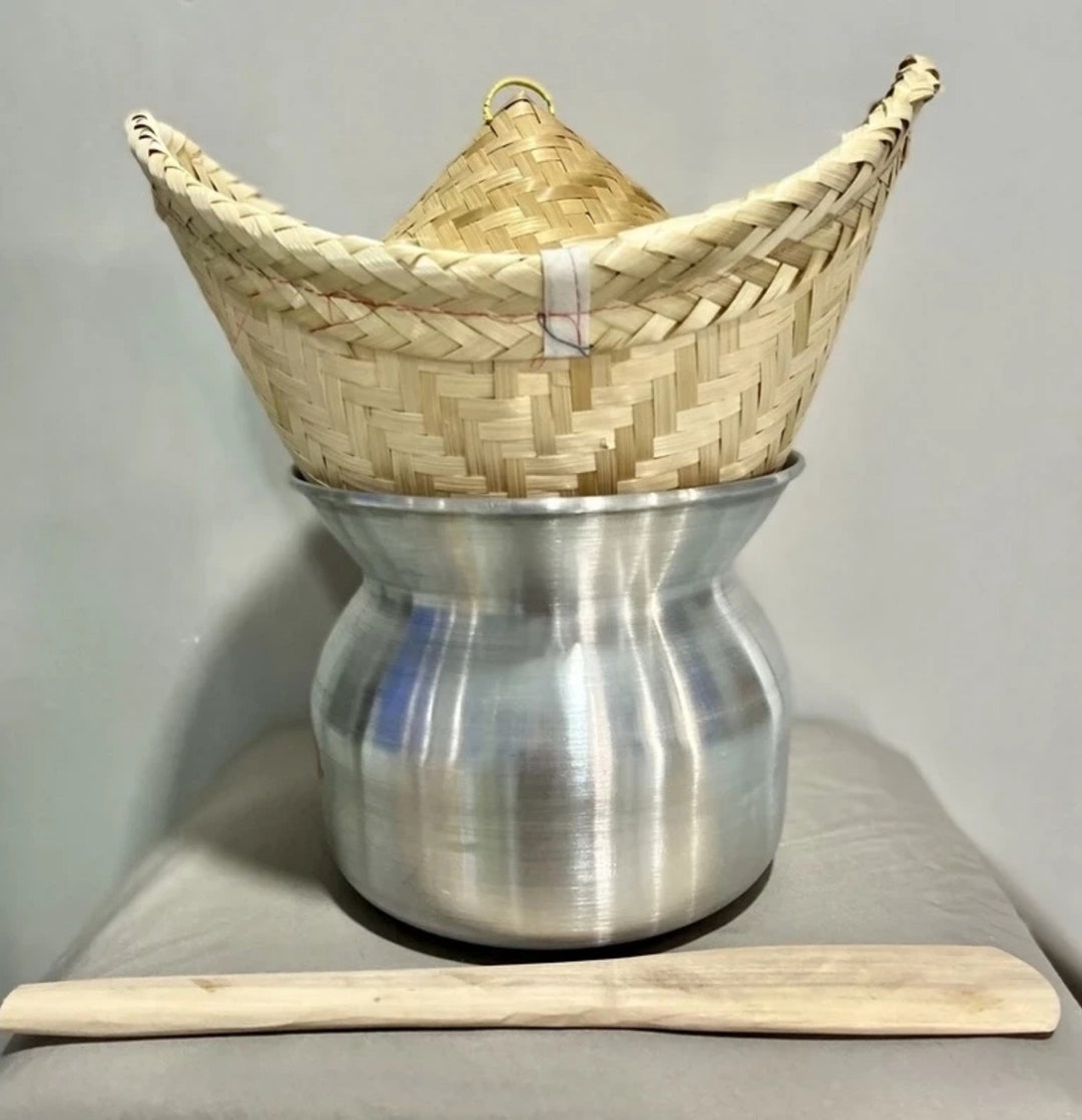 Authentic Southeast Asian Bamboo and Aluminum Sticky Rice Steamer Set