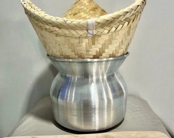 Authentic Southeast Asian Bamboo and Aluminum Sticky Rice Steamer Set