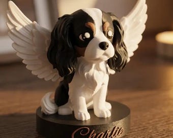 Cavalier King Charles Engel Figur, Hunde Denkmal Geschenk, Engelsflügel 3D gedruckt, personalisiertes Haustier Verlust Geschenk