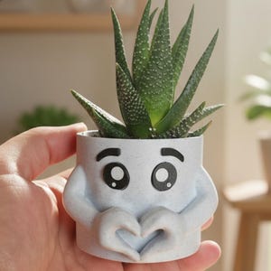 Cache pot coeur – Pot décoratif imprimé en 3D pour succulentes ou fleurs séchées – Yeux personnalisables - Création Maly'Craft France