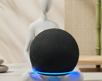 Echo Dot stand – Lotus pose figurine – Alexa holder for Echo Dot 4 & 5 – Zen minimalist 3D printed smart speaker stand – Made in France