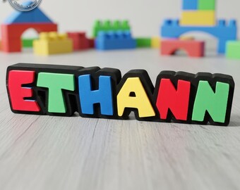 Pixel art name sign personalized, video game kids room wall decor, custom gamer birthday gift, retro gaming room decor, 3D printed France