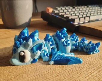 Kristall Drache blau artikuliert kawaii, Fantasy Figur 3D & Geheimei, 3dGOB, Geek Geschenk, Frankreich