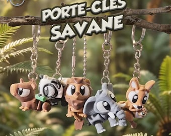 Gelenkiges Safaritier Schlüsselanhänger 3D, Löwe Panda Giraffe Capybara Koala, Tiergeschenk Kinder, Taschenanhänger, Frankreich