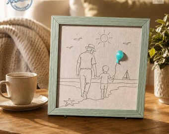 Personalisierter Opa-Papa-Rahmen Kind Strand auf Leinen, Glasoptik-Ballon, Drahtkunst 3D, Vatertag Geschenk Großvater, aus Frankreich