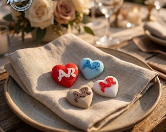 Personalisierter Herz-Magnet 10er Set, Hochzeitsgeschenk Gäste, Initialen-Magnet zweifarbig, Hochzeitsandenken, 3D-Druck Frankreich