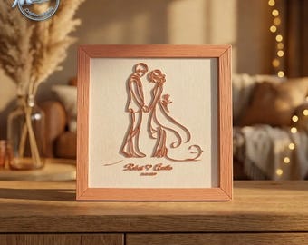 Personalisierter Hochzeitsrahmen Namen Datum, Drahtkunst 3D auf Leinen, einzigartiges Paargeschenk, aus Frankreich