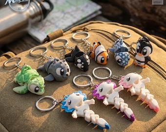 3D beweegbare sleutelhanger met zeedieren, axolotl, orka, octopus, clownvis, oceaancadeau voor kinderen, tasaccessoire (Frankrijk)