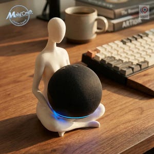 Suporte em forma de estatueta Zen Lotus para Alexa Echo Dot, base para alto-falante inteligente para decoração de mesa, presente tecnológico minimalista para ioga, impresso em 3D na França.