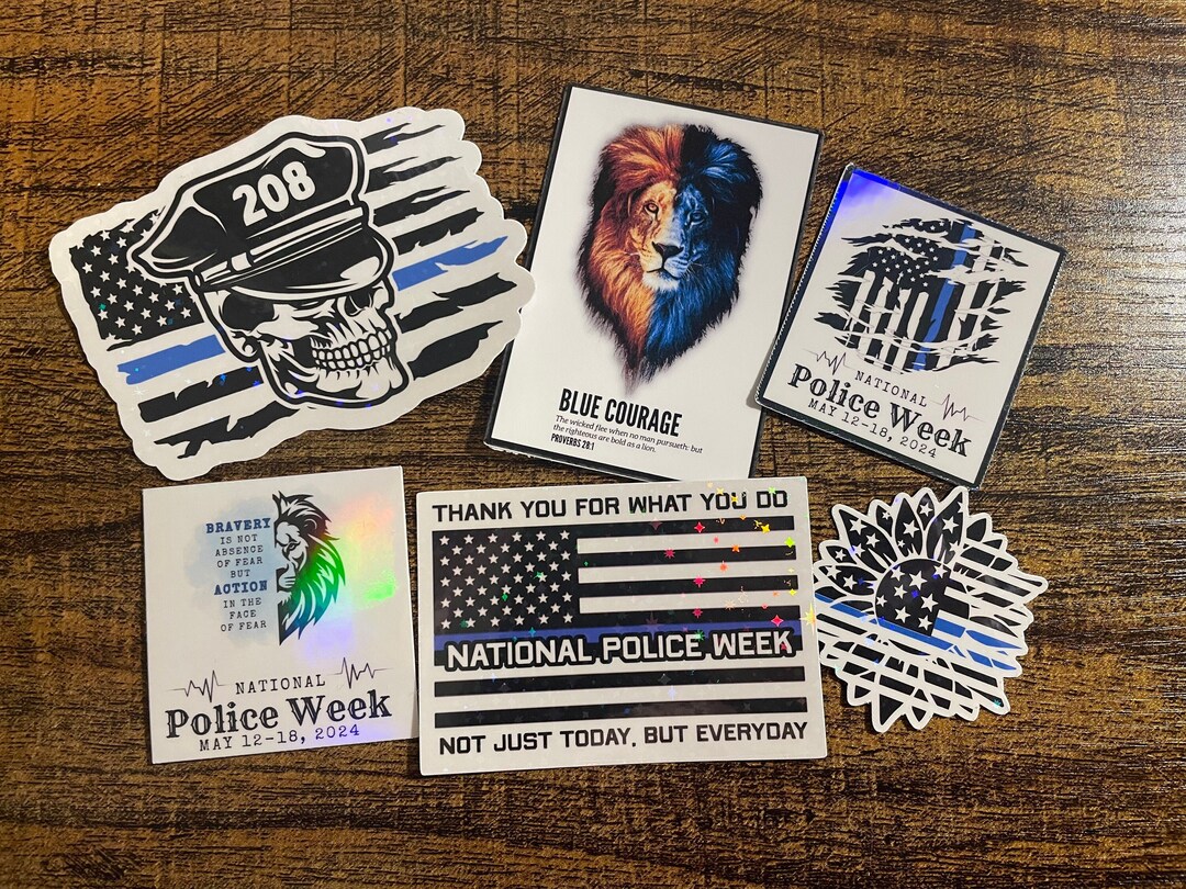 National Police Week Sticker Set, Holographic Sticker, Thin Blue Line ...