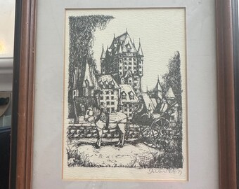 eau-forte encadrée vintage du Québec