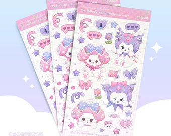 Sticker Sheet - Kawaii Bunnies, holographic sparkle, polco pastel stickers, cute stationery, handmade