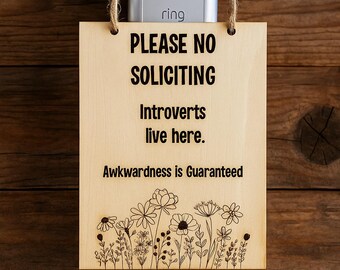Funny No Soliciting Wood Sign, Introverts Live Here Door Decor