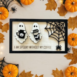 Ghost Coffee Bar Sign, Spooky Halloween Decor, Laser Cut Wood