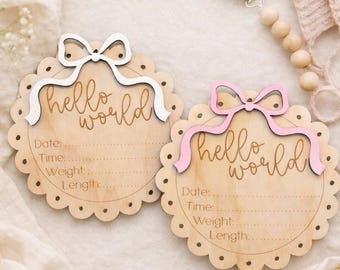 Baby Announcement Sign | Hello Word Birth Stat | Newborn Photo Prop | Hospital Announcement