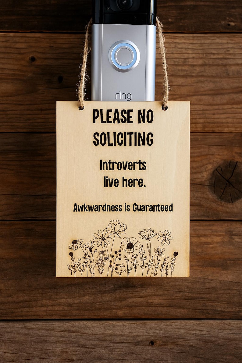 Funny No Soliciting Wood Sign, Introverts Live Here Door Decor image 1