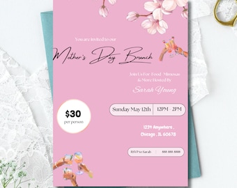 Editable Mother's Day Invitation / Mother's Day Brunch Invitation / Moms and Mimosas Brunch Invite / Mother's Day Event Flyer / printable