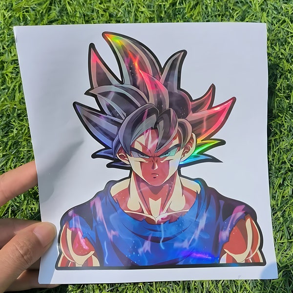 Autocollants laser holographiques Anime DragonBall Son Goku | Sticker vitre lenticulaire pour ordinateur portable, réfrigérateur, valise, skateboard