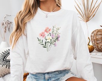 Comfort Colors Floral Long Sleeve T-Shirt: Spring Garden Tee