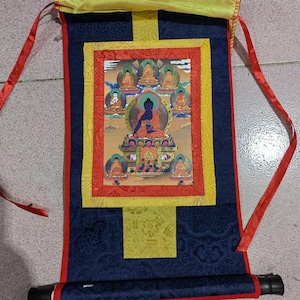 Hand Painted Buddha Thangka buddha Thangka-Gautama Tibetan Wall Hanging Tangka Mala Silk Framed Brocade Simhamukha Thangka Painting P104