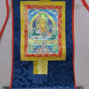 Hand Painted Buddha Thangka buddha Thangka-Gautama Tibetan Wall Hanging Tangka Mala Silk Framed Brocade Simhamukha Thangka Painting P103