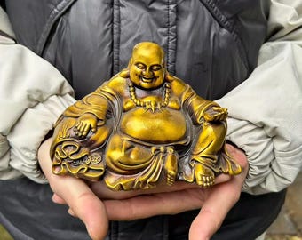 Tibetaans bronzen lachende Boeddhabeeld, zendecor, meditatiecadeau