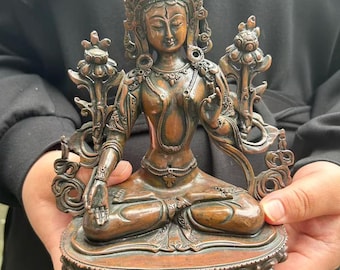 Tibetaans bronzen Boeddhabeeld, zen-huisdecoratie, meditatieschrijn (19,5 x 15 cm)