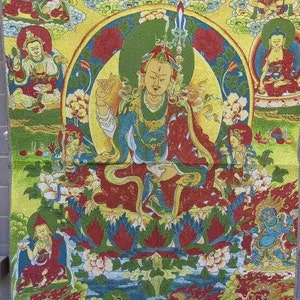 35&quot; Tibetan Thangka Painting, Silk braid Painting Nāgārjuna bodhisattva stress relief Tangka Wall Hanging for Meditation Buddhist Decor B771