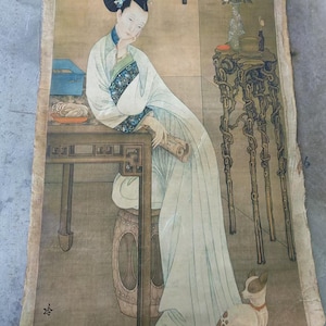 Decorazione per la casa Vecchia pergamena dipinta Bellezze orientali antiche Signora Pittura su carta di riso, Pittura di figure Decorazione murale senza cornice montata P144