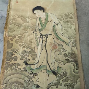 Old Paper Painting Temple God Portraits Drawing,fine gift Ancient Scroll Xuan Paper Picture Ghost God Calligraphy Seals Folk Art Wall py154