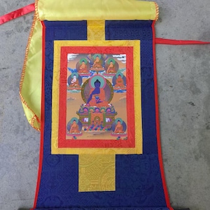 Hand Painted Buddha Thangka buddha Thangka-Gautama Tibetan Wall Hanging Tangka Mala Silk Framed Brocade Simhamukha Thangka Painting P1041