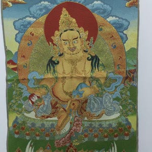 Yellow Jambhala Thangka Meditating Buddhist Exquisite,Blessing,Nepal Buddhist Silk mandala art poster Buddha Tibetan Buddhist Painting PY188