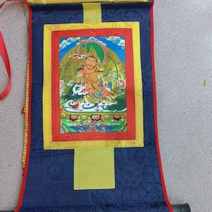 Thangka Hand Painted Buddha Thangka Yellow Jambhala Thangka-Gautama Tibetan Wall Hanging Tangka Mala Silk Framed Brocade Painting gift P185