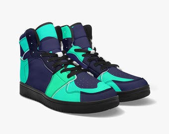 Candy - Zapatillas altas de cuero azul y aguamarina - Ribete negro o blanco