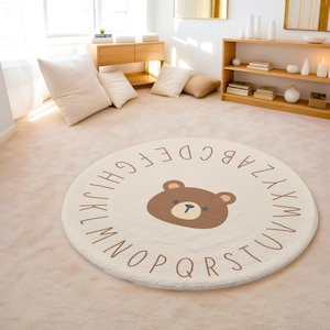 Alphabet Beige Teddybär Teppich - Kinder Kinderzimmer Dekor - Kinderzimmer Dekor - Teddybär Dekor - Runder Kreis Teppich - Baby Kinderzimmer Dekor