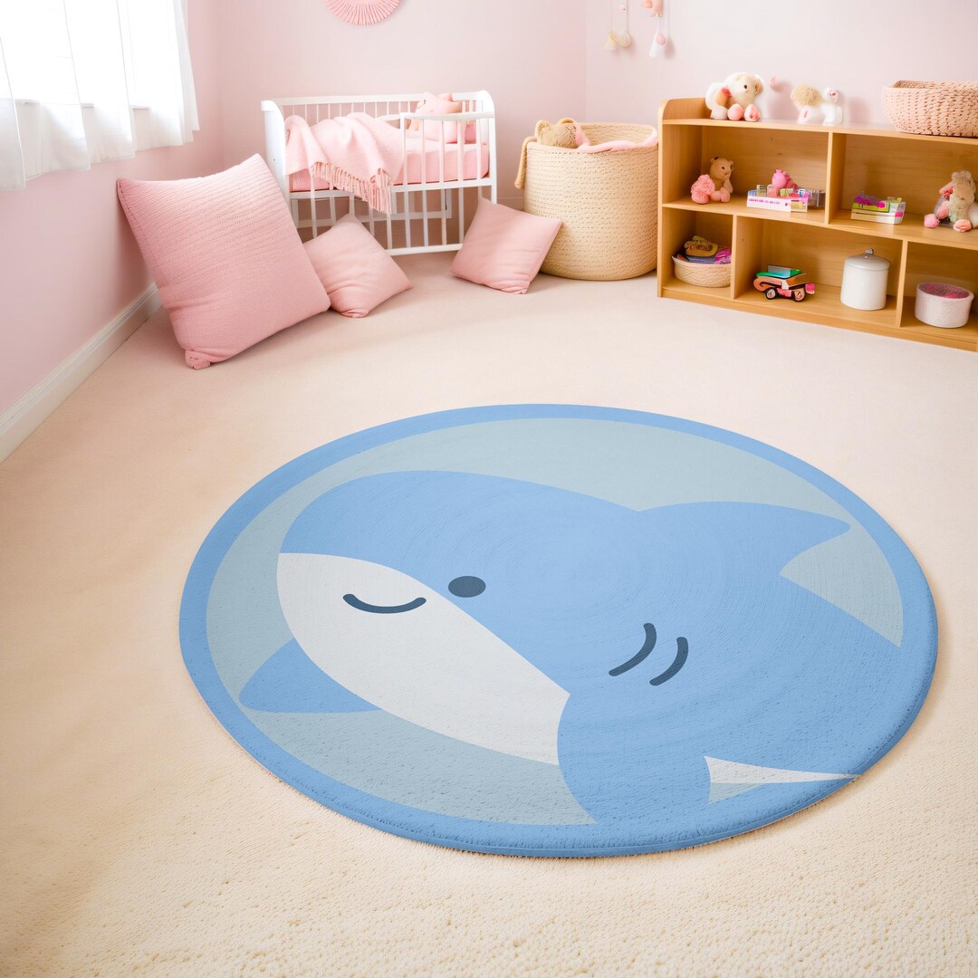 Under the Sea Baby Shark Round Rug, Kids Playroom Rug, Baby Nursery ...
