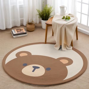 Runder Teppich mit Teddybären, Runder Teppich für Babys, Teddy Teppich Braun